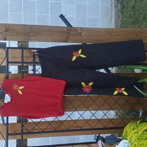 Drapers 6 P silk red and black pant set